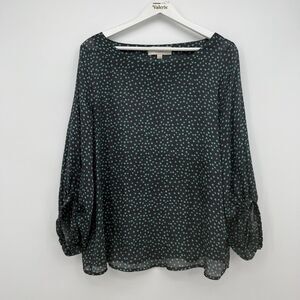 Loft Gray & Blue Polka Dot Flowy Sheer Top Size Large Polyester